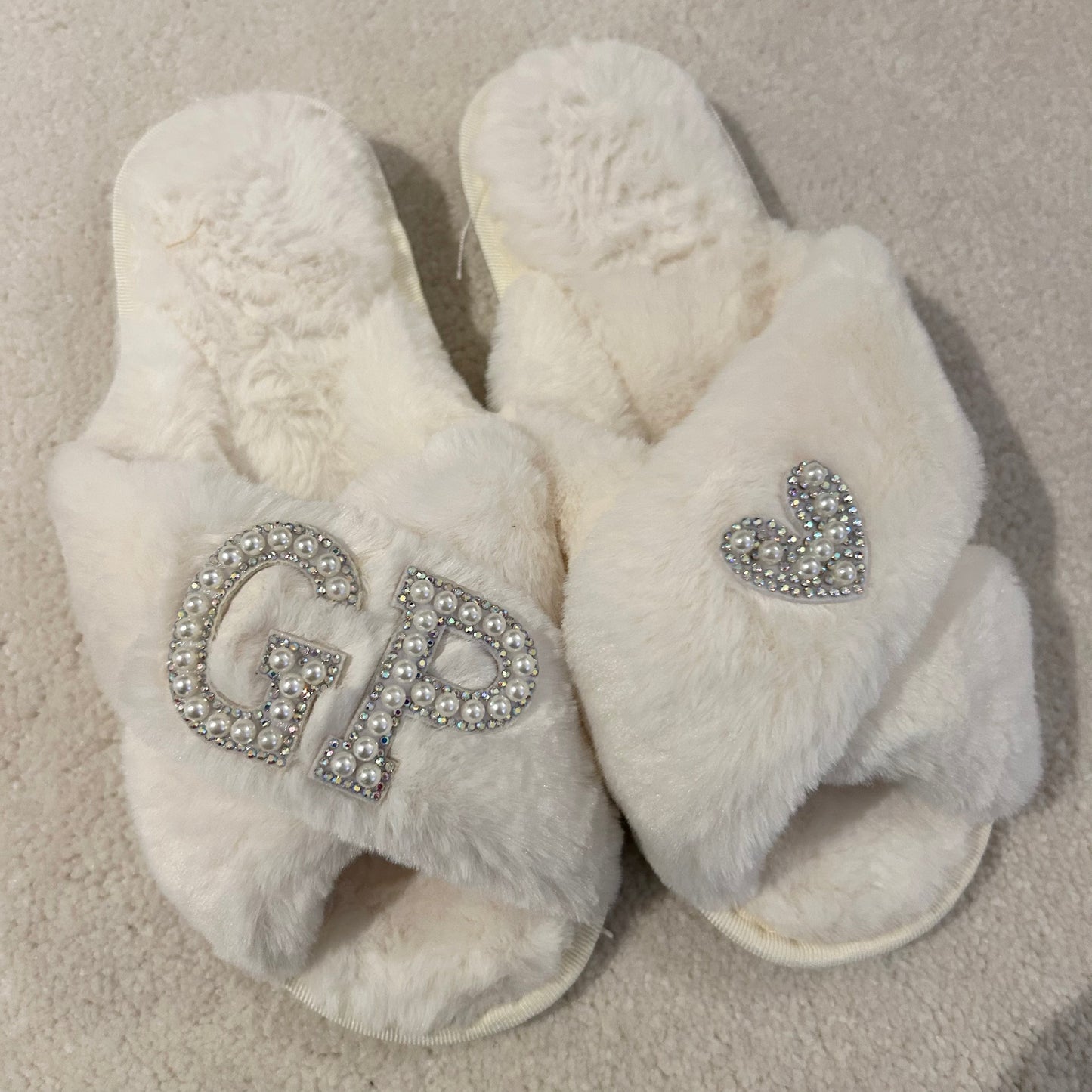 Personalised Initials Pearl & Diamante Slippers