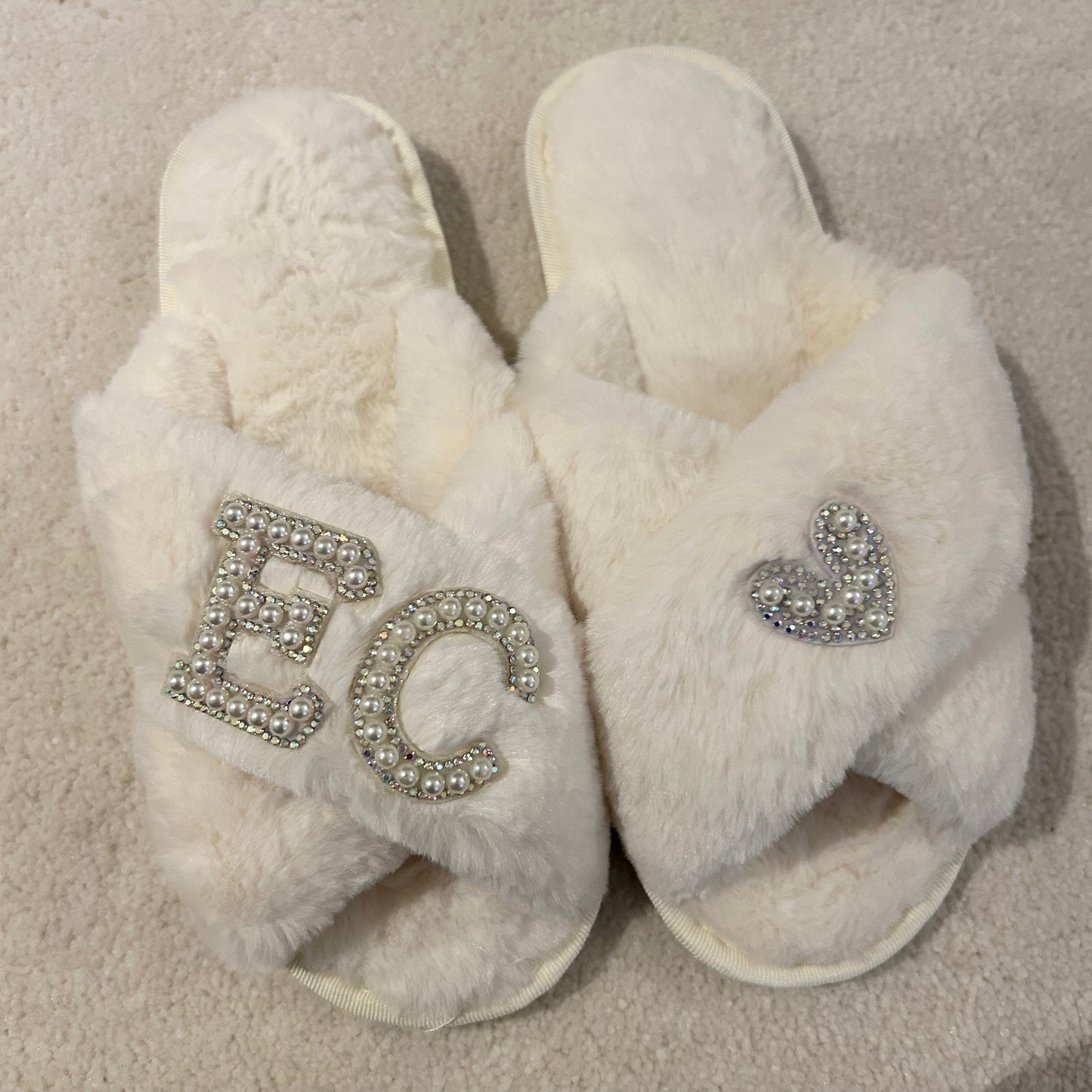 Personalised Initials Pearl & Diamante Slippers