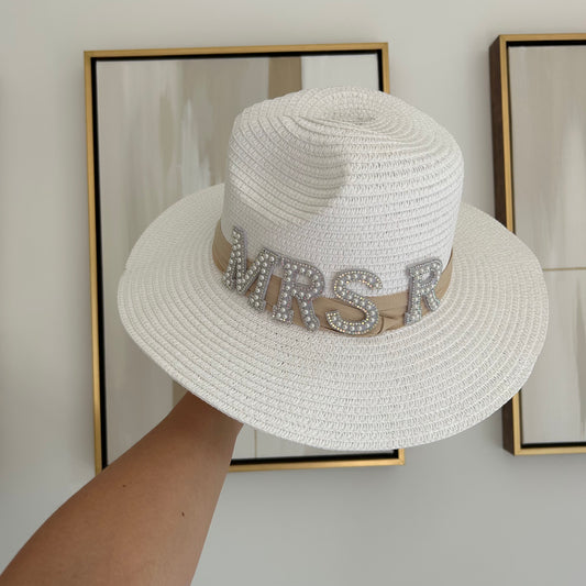 Cream/Beige Pearl Personalised Straw Hat