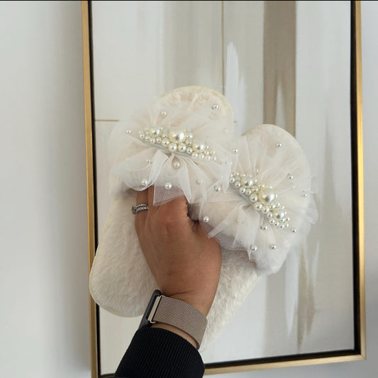 Pearl & Tulle Embellished Slippers
