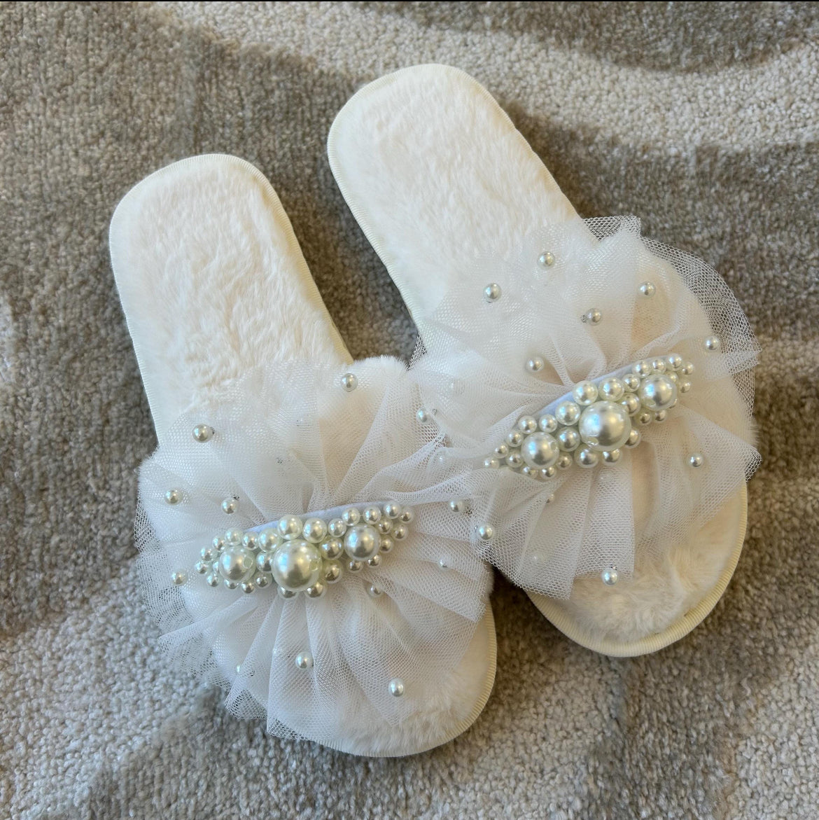 Pearl & Tulle Embellished Slippers