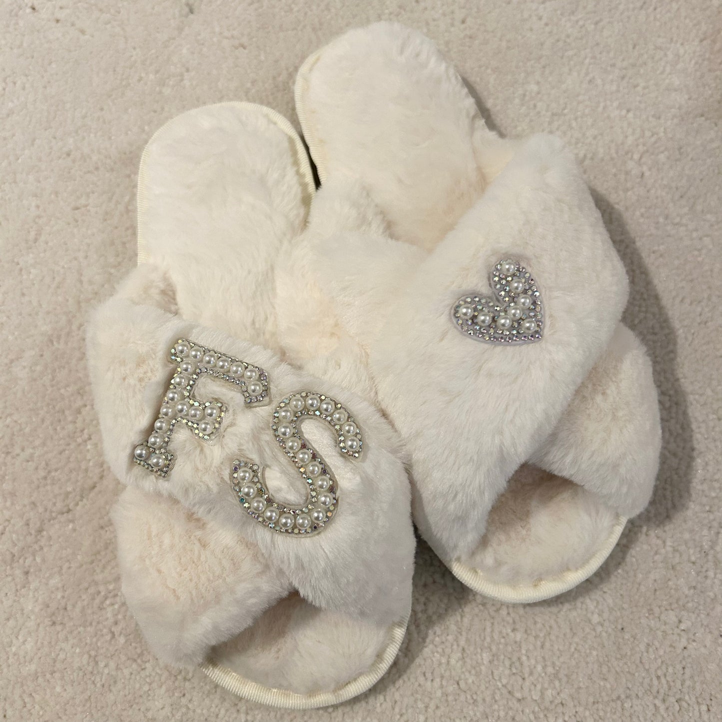 Personalised Initials Pearl & Diamante Slippers