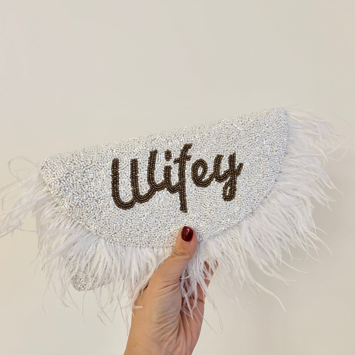 Wifey Hand Beaded Feather Bags