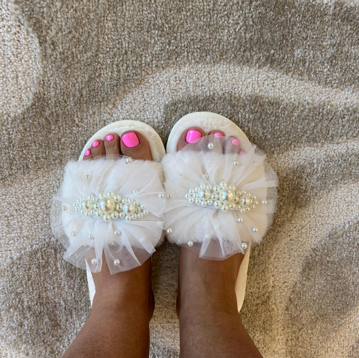 Pearl & Tulle Embellished Slippers