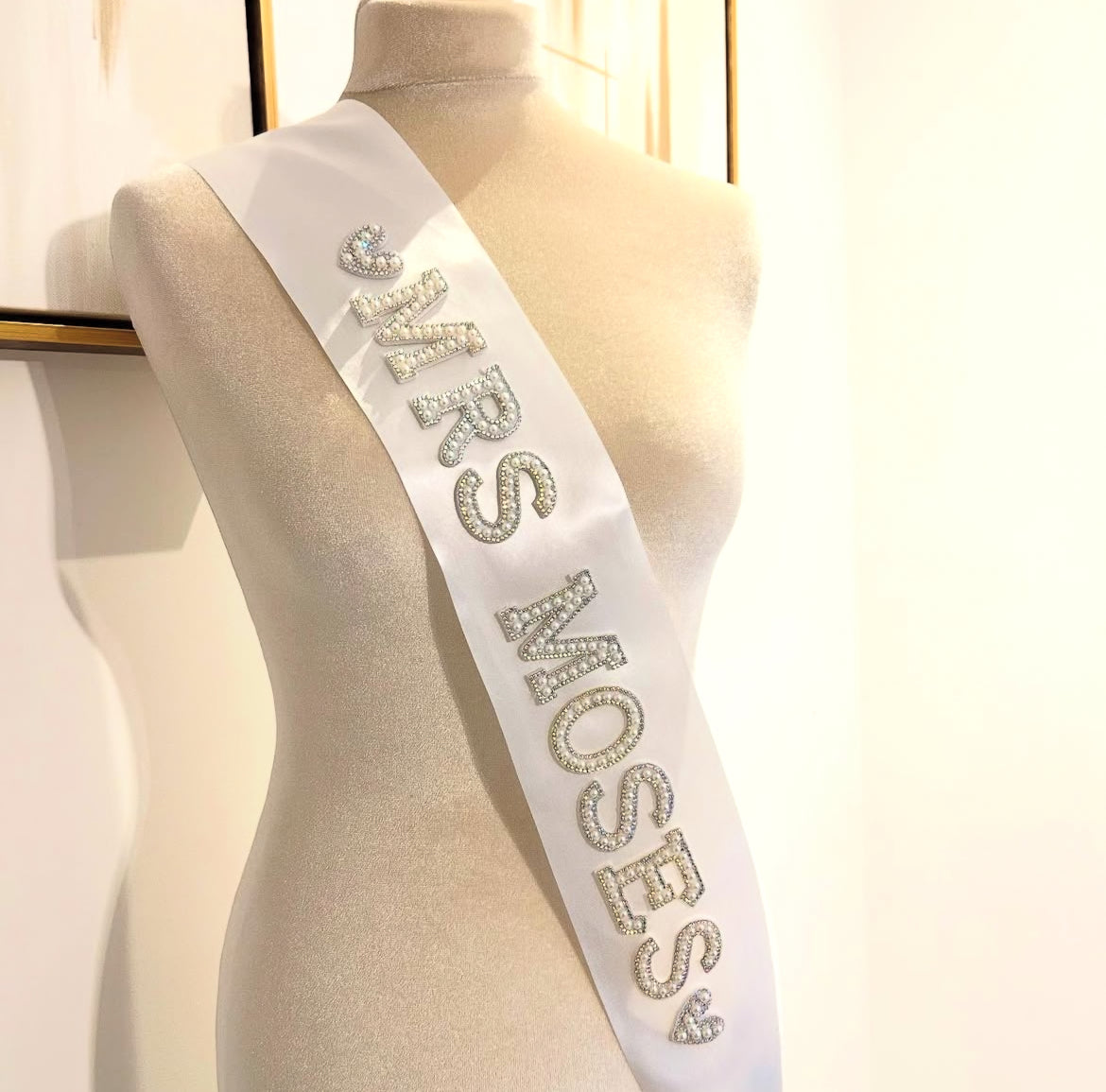 Mrs & Surname Bride Pearl Diamate Personalised Bridal Sash