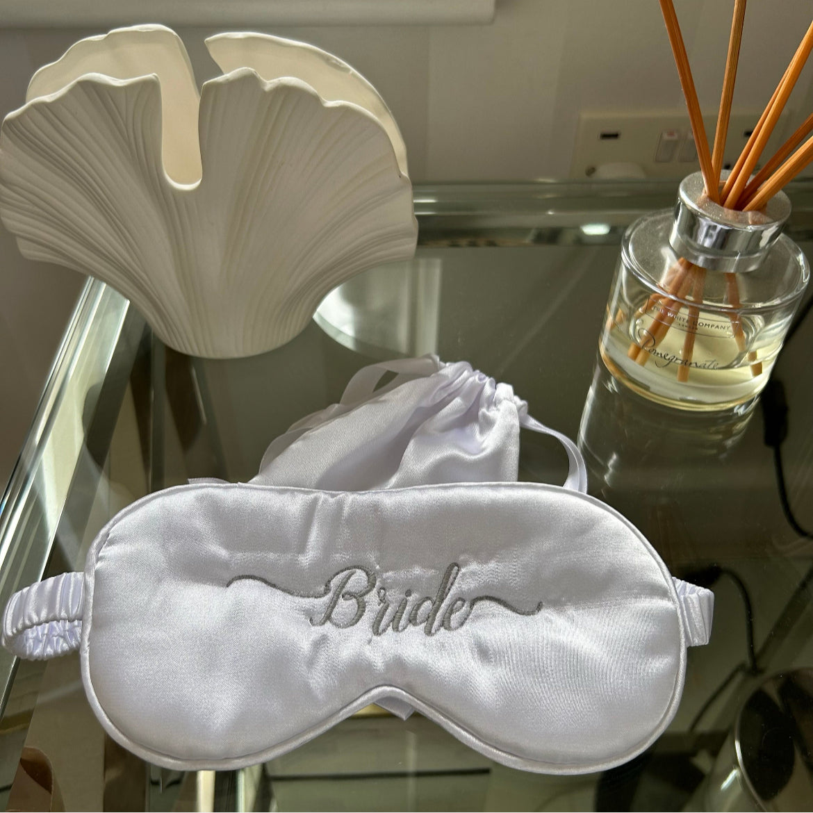 Bride embroidered eye mask