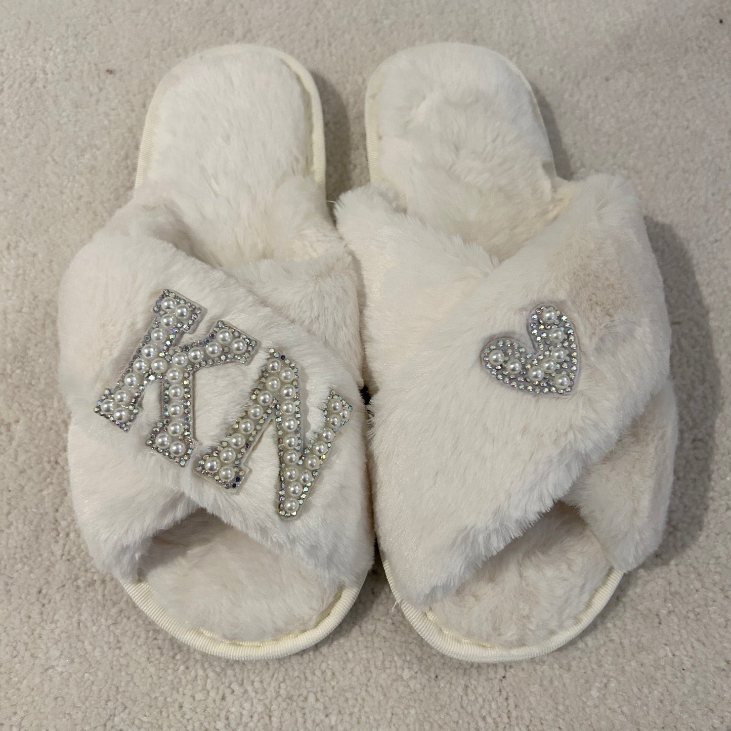 Personalised Initials Pearl & Diamante Slippers