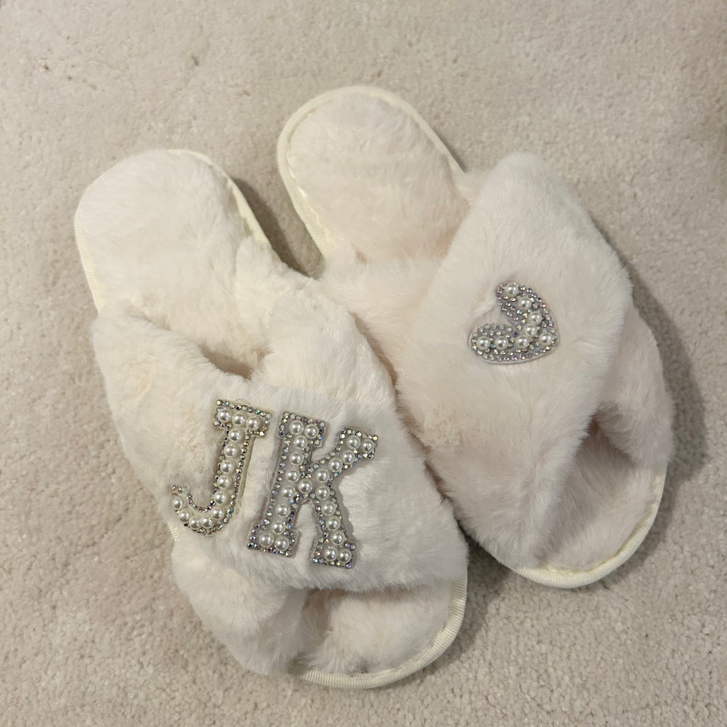 Personalised Initials Pearl & Diamante Slippers