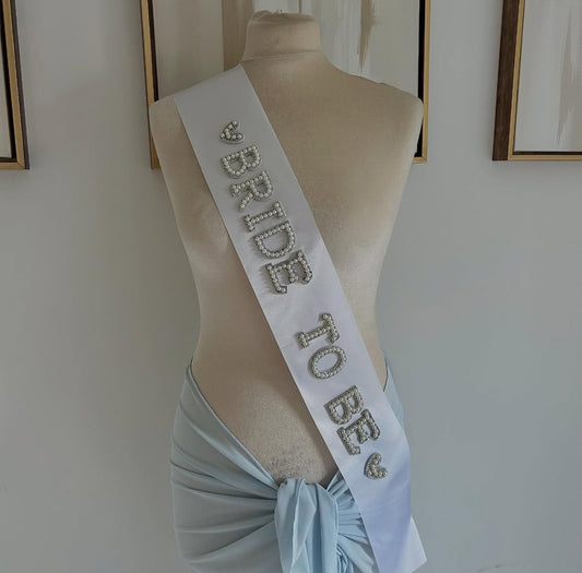 Bride to be Pearl Diamate Personalised Bridal Sash