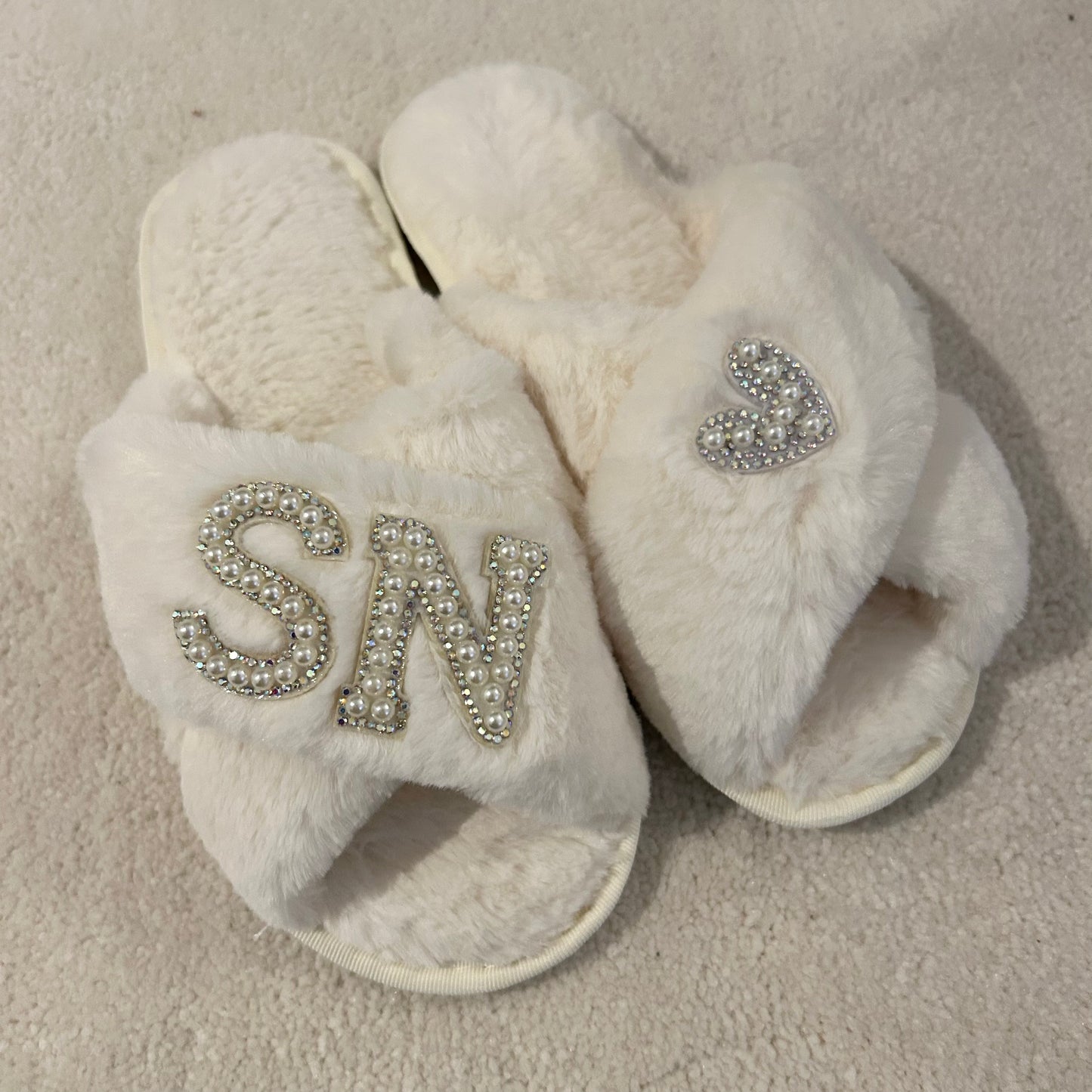 Personalised Initials Pearl & Diamante Slippers