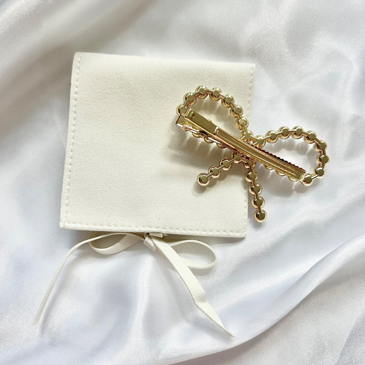 Flower girl bow hair clip and luxury gift pouch - product view 11