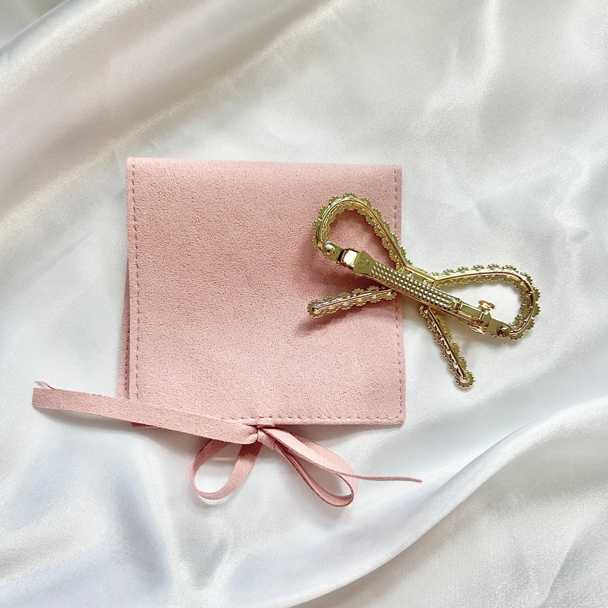 Flower girl bow hair clip and luxury gift pouch - product view 12