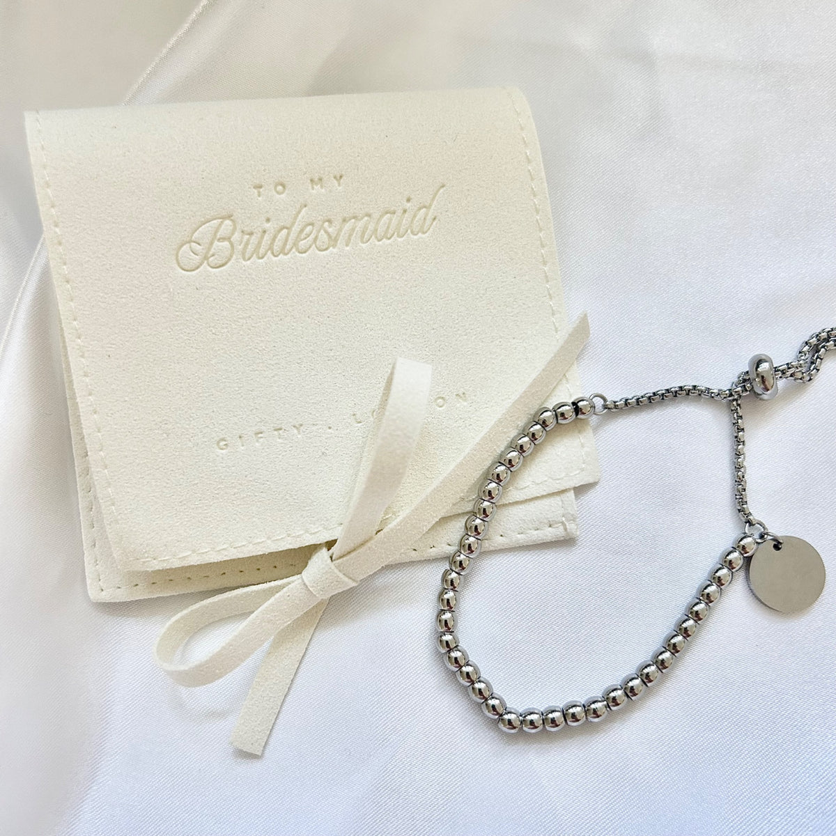 Gifty London bridal party gold or silver beaded bracelet with gift pouch