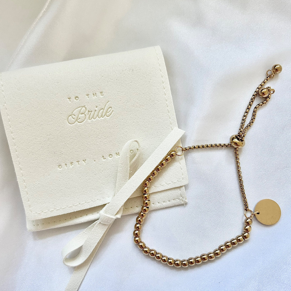 Gifty London bridal party gold or silver beaded bracelet with gift pouch
