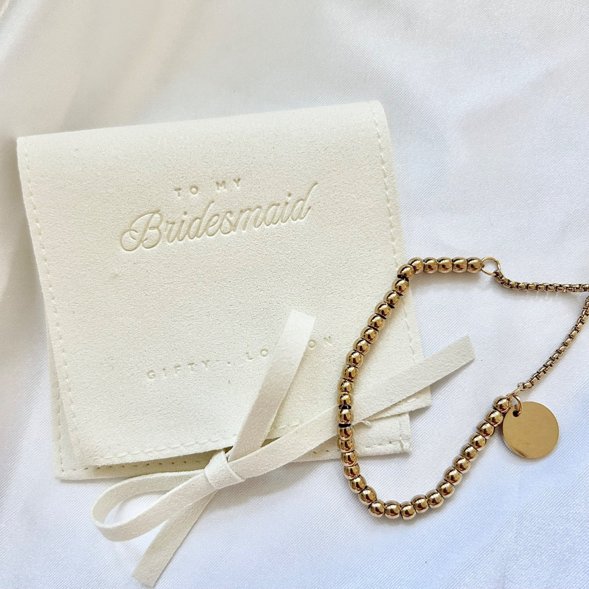 Gifty London bridal party gold or silver beaded bracelet with gift pouch