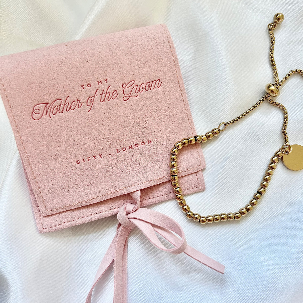 Gifty London bridal party gold or silver beaded bracelet with gift pouch