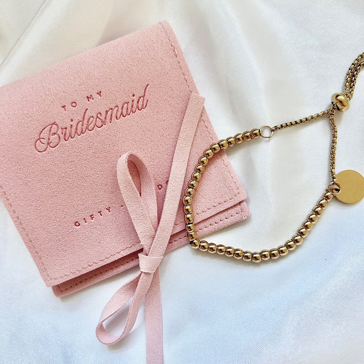 Gifty London bridal party gold or silver beaded bracelet with gift pouch