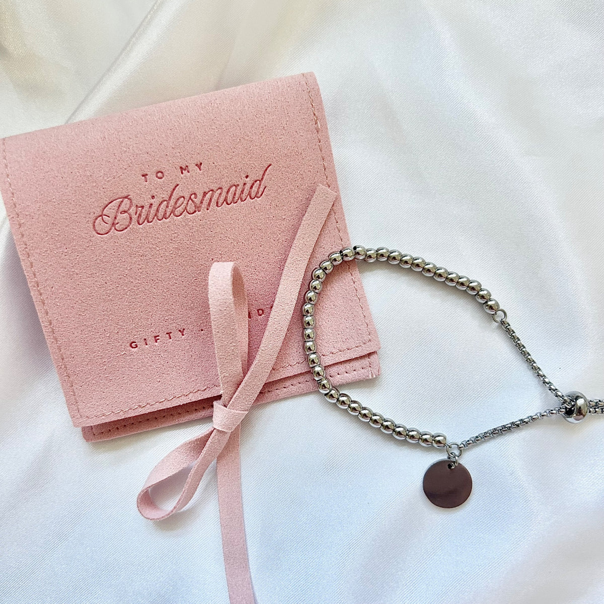 Gifty London bridal party gold or silver beaded bracelet with gift pouch