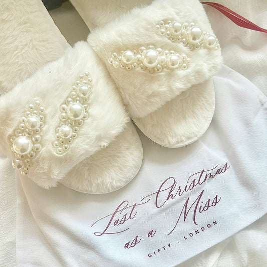 Last Christmas as a Miss Bridal Slippers Pearl