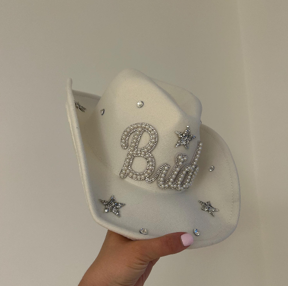 Studded White Pearl Bride Cowboy Hat