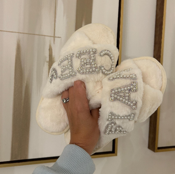 Fiancee Pearl & Diamante Slippers