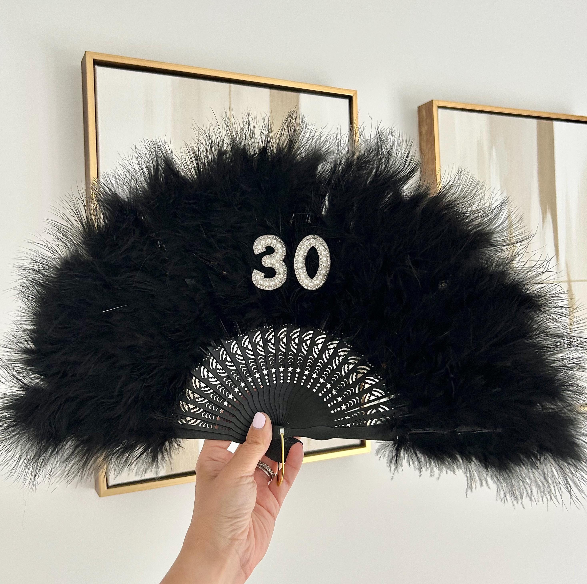 White Personalised Birthday Feather Fan W/ Star Patches