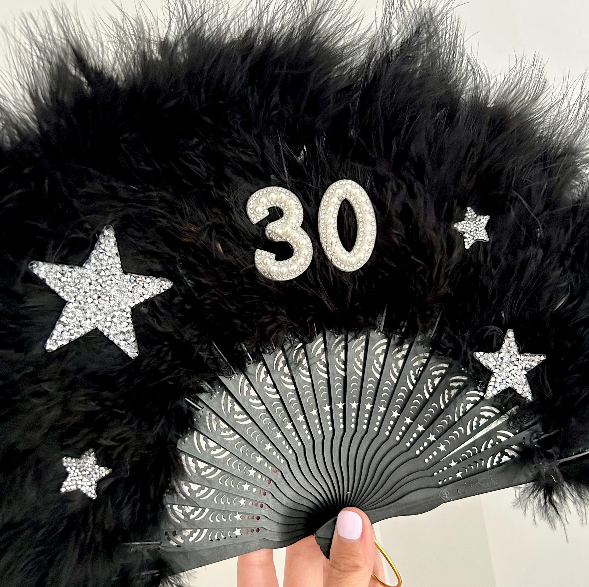 White Personalised Birthday Feather Fan W/ Star Patches