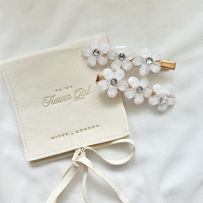 Flower girl hair slides with pearl detail