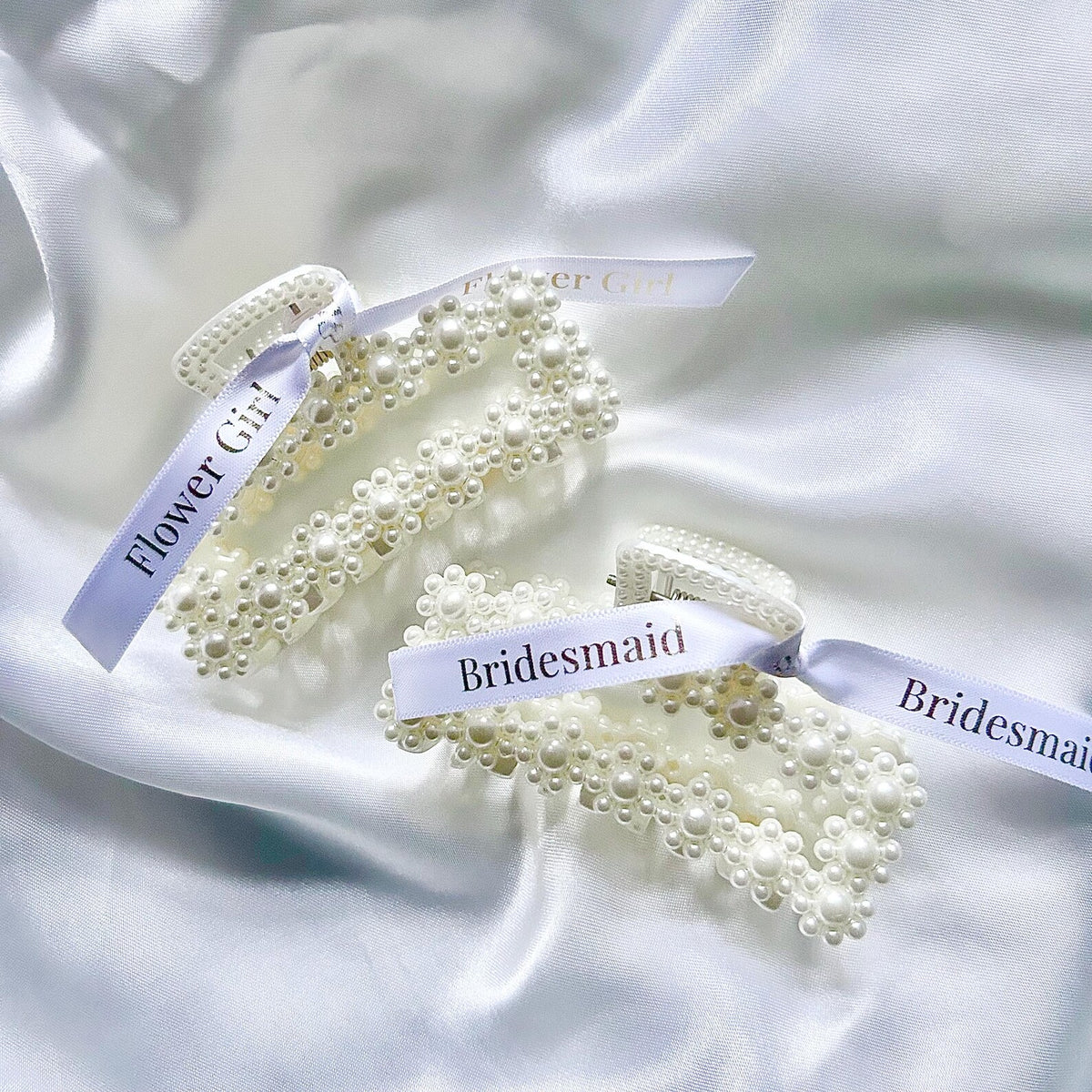 Personalised square pearl Flower Girl and Bridesmaid wedding hair clips
