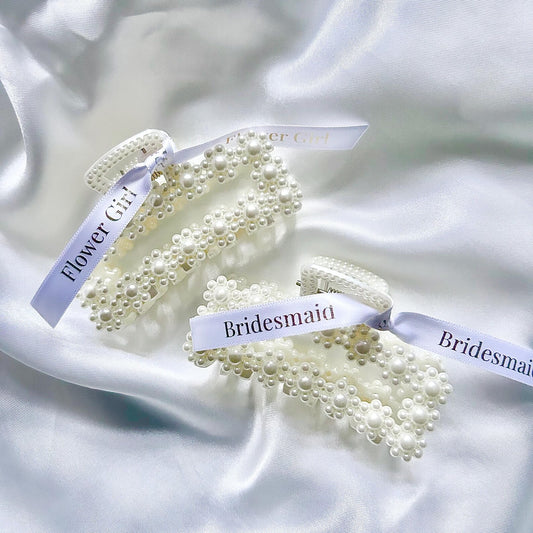 Personalised square pearl Flower Girl and Bridesmaid wedding hair clips