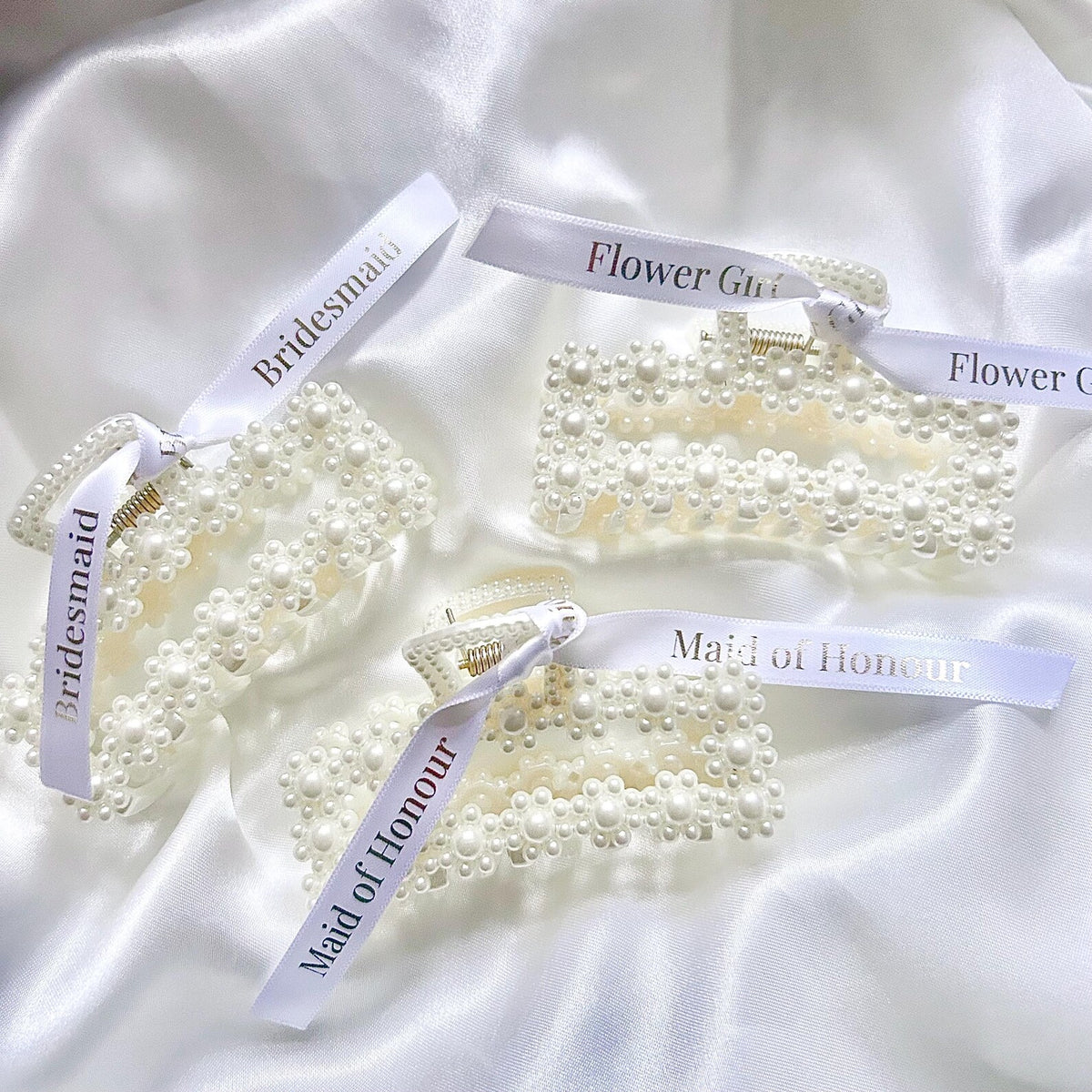 Personalised square pearl Bridesmaid, Flower Girl and Maid of Honour hair clips