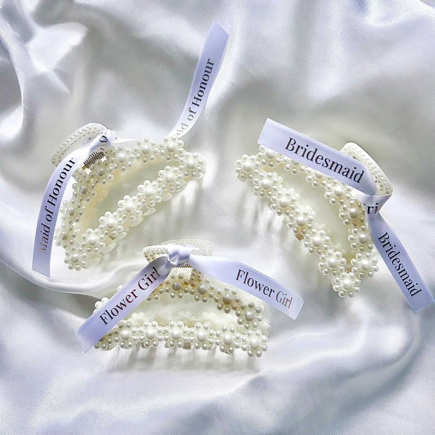 Personalised pearl bridesmaid and flower girl hair clips