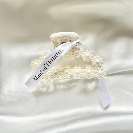 Personalised pearl bridesmaid hair clip and bridal party hair slide