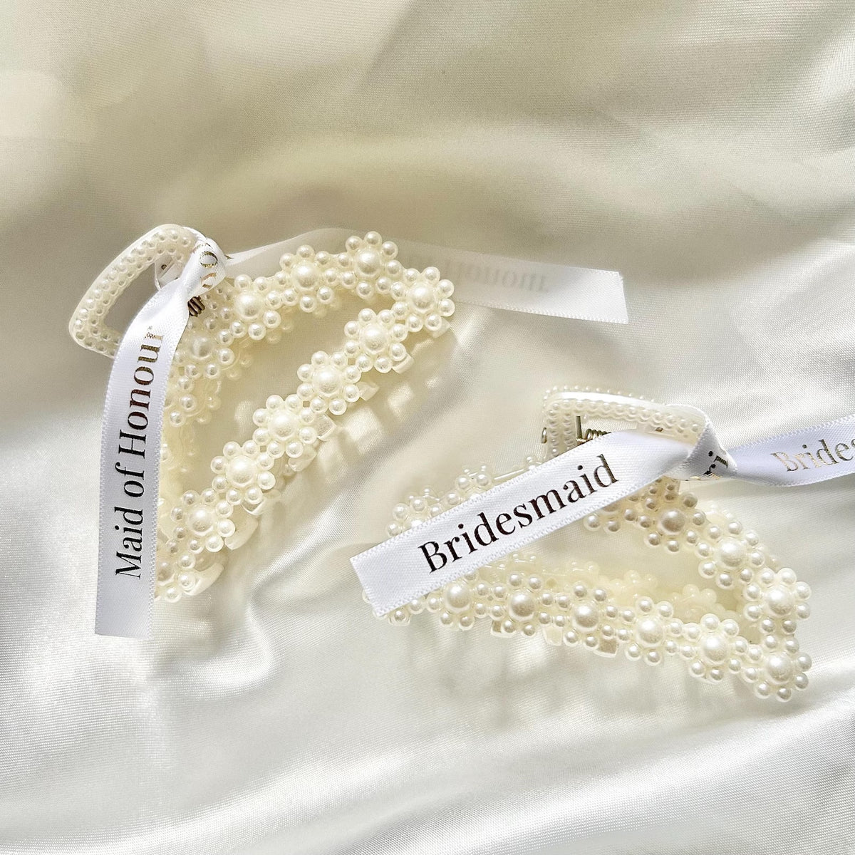 Personalised pearl Maid of Honour and bridesmaid hair clips