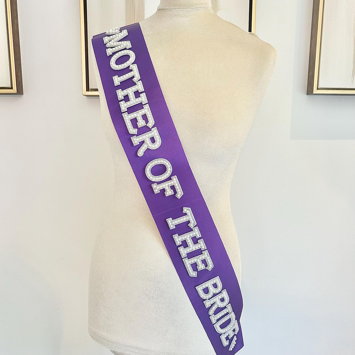 Purple Mother of the Bride pearl and crystal wedding sash