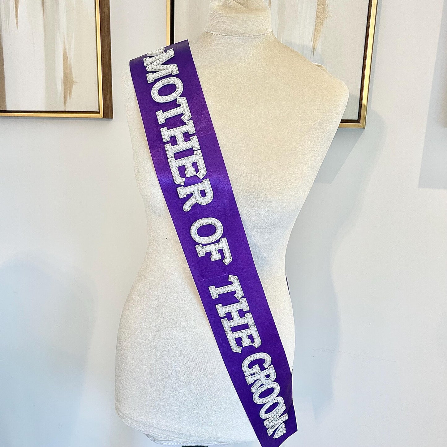 Purple Mother of the Groom pearl and crystal wedding sash